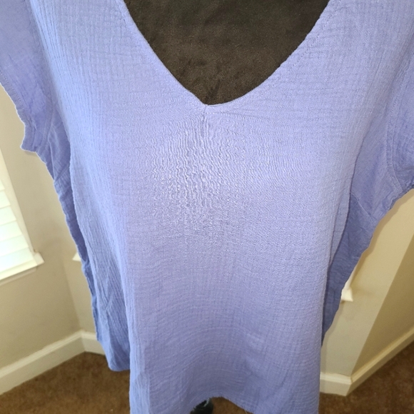 Three Dots Double Layer Gauze Short Sleeve Top Perwinkle Blue Size XL NWT - Picture 4 of 9